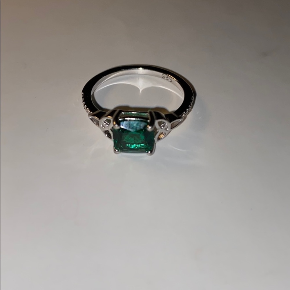 Sterling silver square emerald Celtic ring